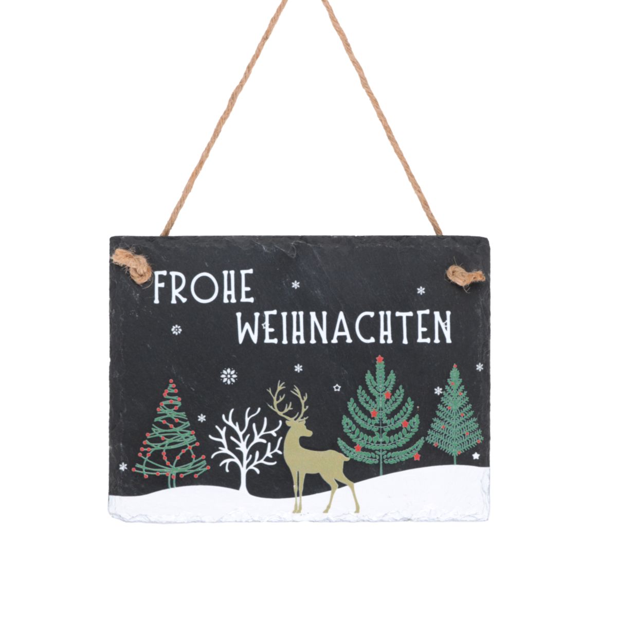 Schiefertafel Frohe Weihnachten hängend 15x20cm