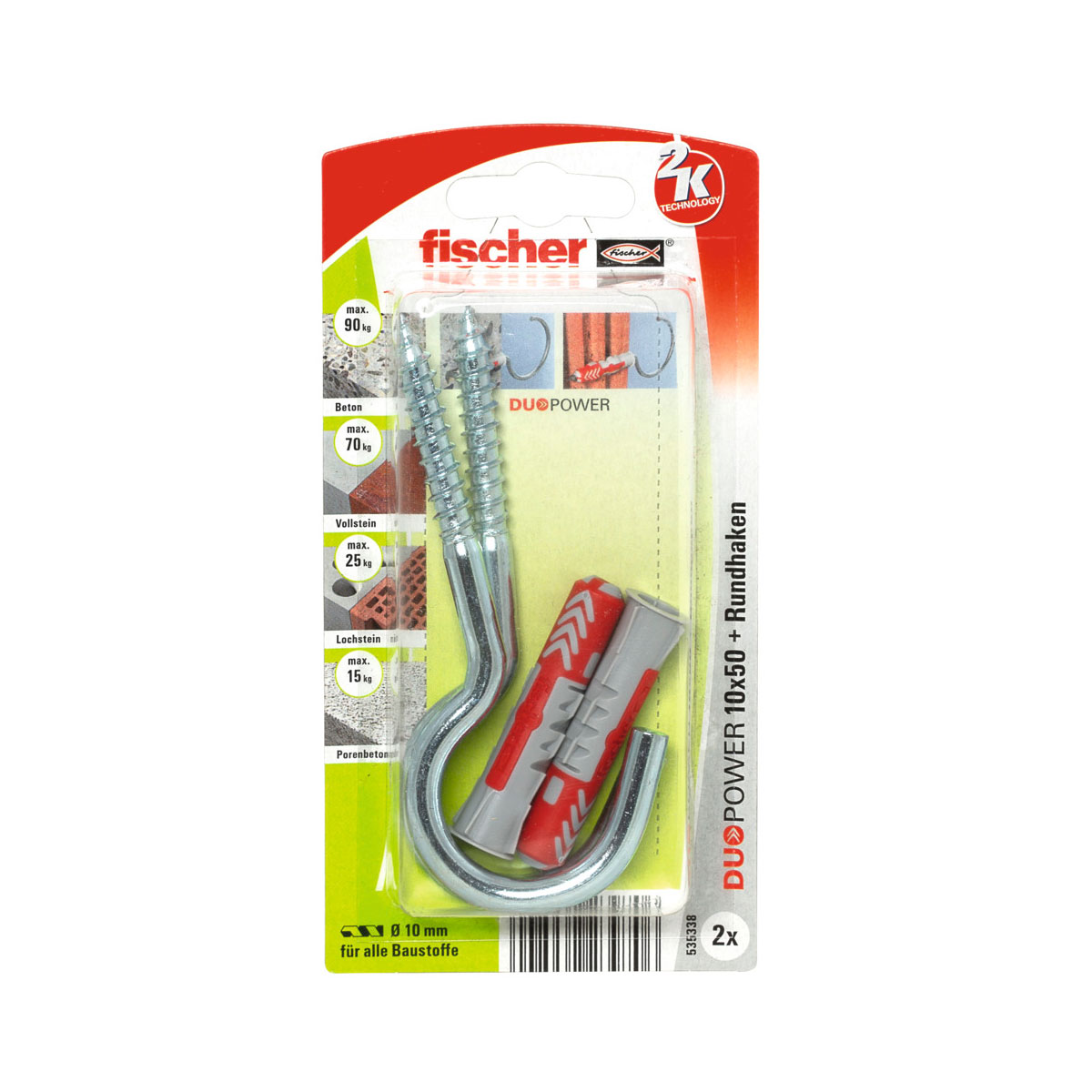 Fischer  Dübel DuoPower 10 x 50 mm mit Rundhaken Galvanischbeschichtet groß 2 Stück Bild 1
