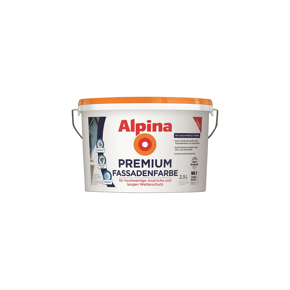 Alpina Premium Fassadenfarbe Weiß Matt 2,5 L Bild 1