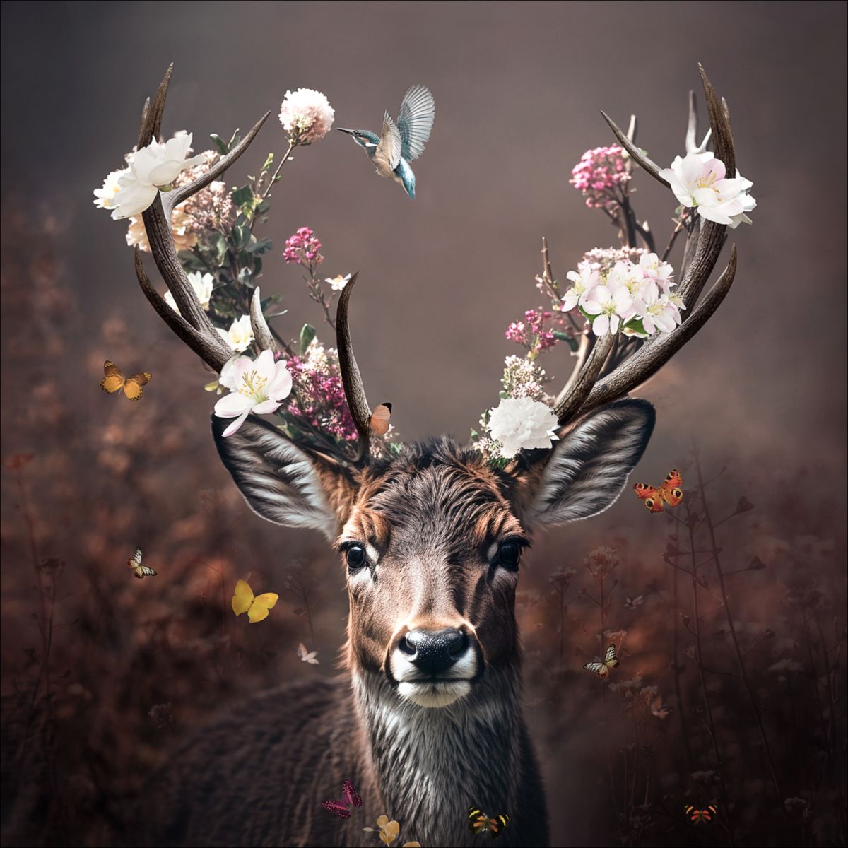 Pro-Art Leinwand Canvas Deer With Flowers 40x40 cm