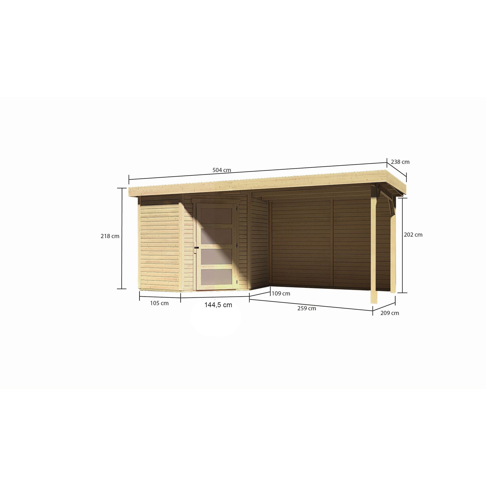 Karibu BBH Schwandorf 2 Set mit Anbau naturbelassen Bild 3