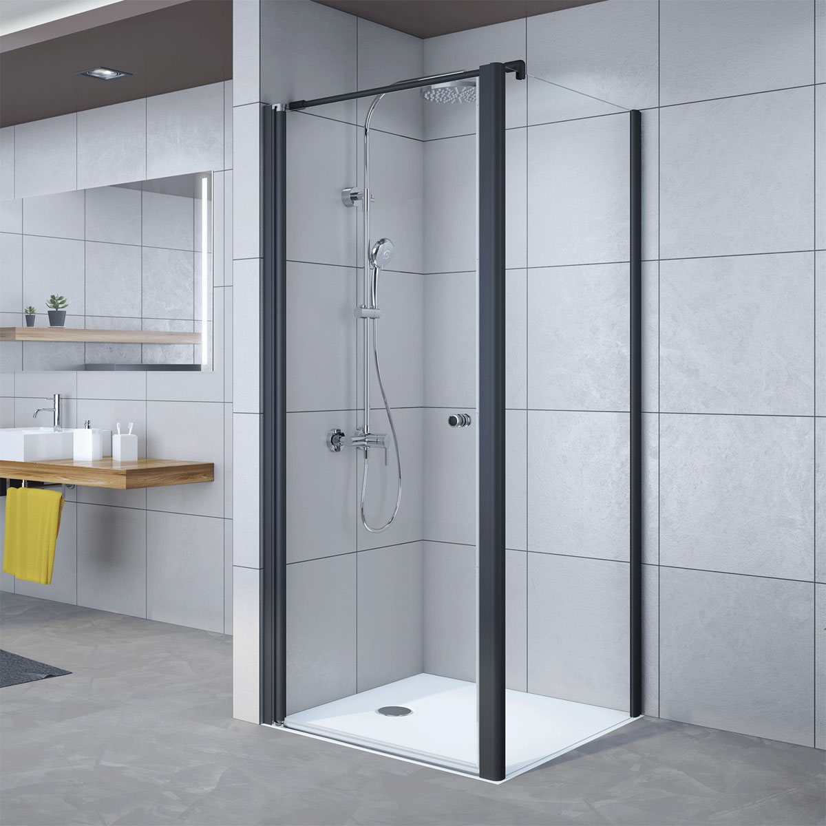 Breuer  Drehtür für Seitenwand Anschlag links schwarz matt Lines 1000 mm