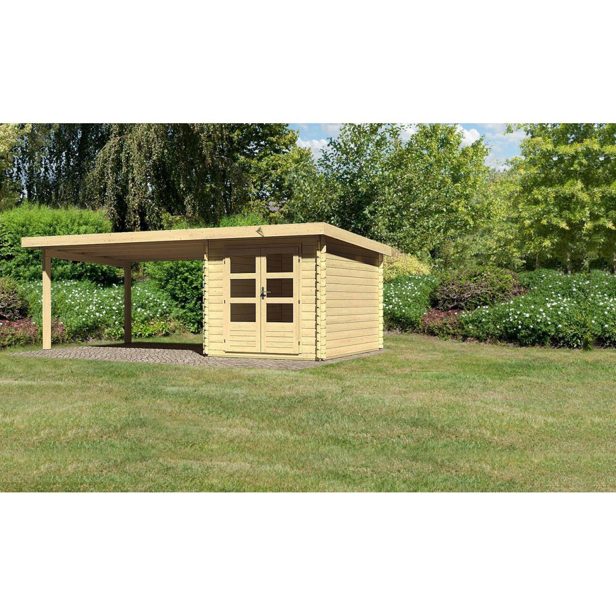 Karibu Gartenhaus Bastrup mit Schleppdach 400 cm naturbelassen 620 x 222 x 297 cm Bild 1