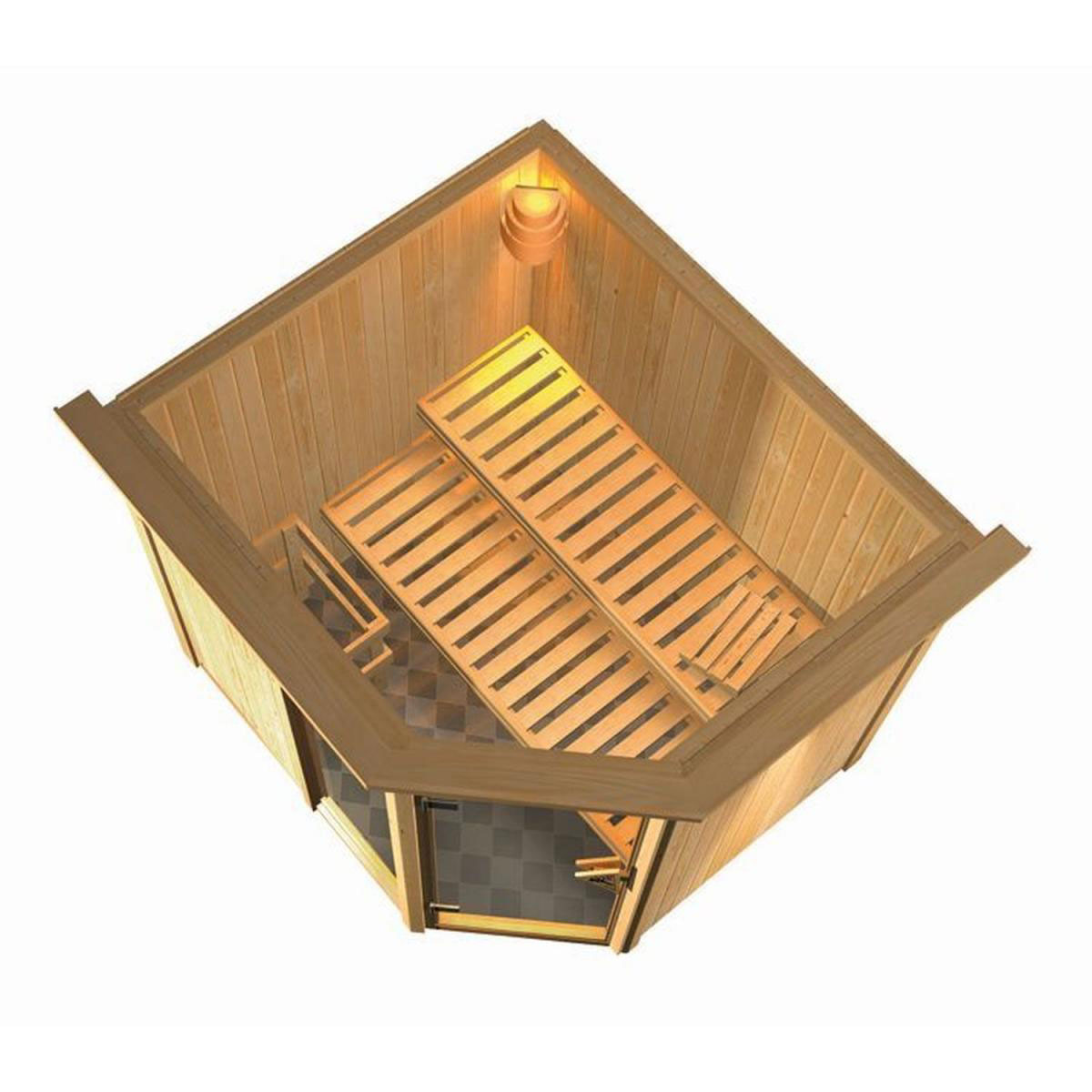 Karibu Systemsauna Fiona 2 68 mm 9 kW Ofen externe Strg modern mit Dachkranz Bild 3