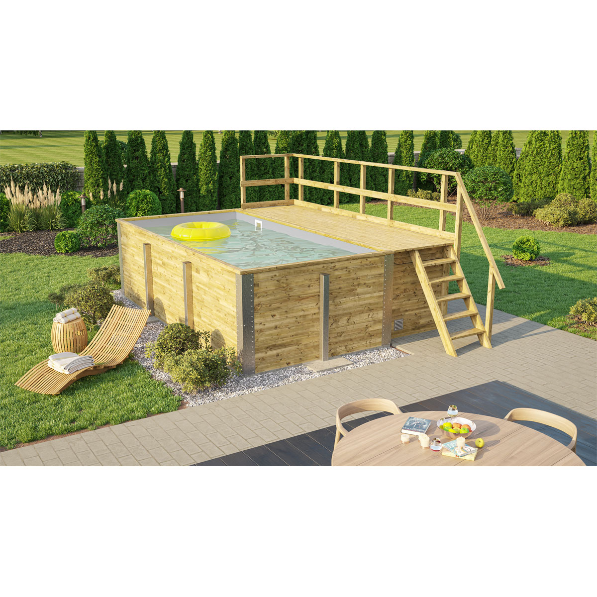 Weka Pool Rechteckig Größe 1 b 308,5 x 401,5 cm inkl Technikraum/Sonnendeck und FilteranlageFolie hellgrau