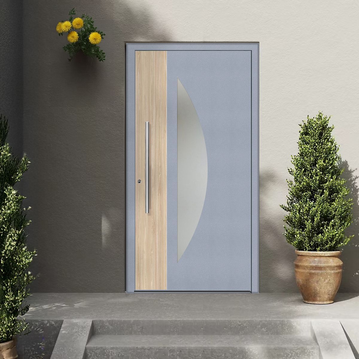 Schüco Aluminium Haustür 109 Modena Excellent 1100 x 2100 mm RAL9016/7040 DL