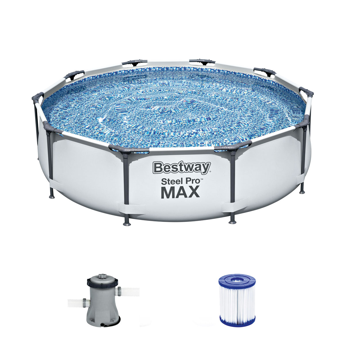Bestway Frame-Pool-Set Steel Pro MAX mit Filterpumpe Durchmesser 305 x 76 cm lichtgrau Bild 2