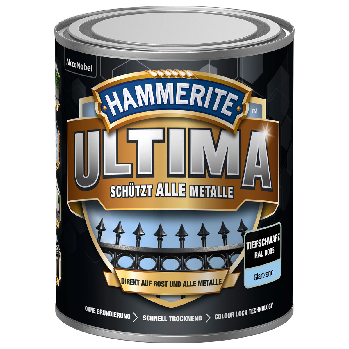 Hammerite Metallschutzlack Ultima Tiefschwarz glänzend 750 ml
