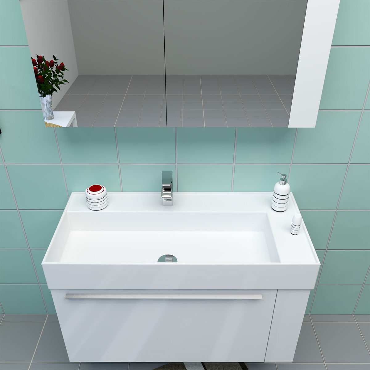 Progetto Idea Stella Badmöbel DOMUS 100 weiß mit Spiegelschrank und Lampe Bild 5