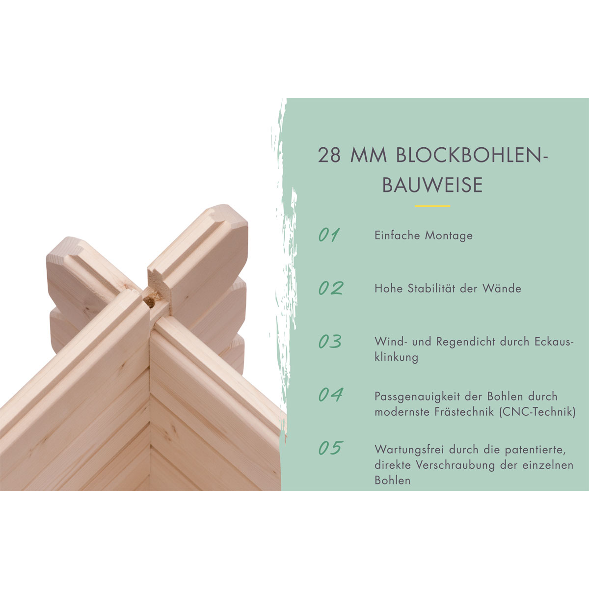 Karibu BBH Bastrup 2 Set mit Anbaudach naturbelassen Bild 7