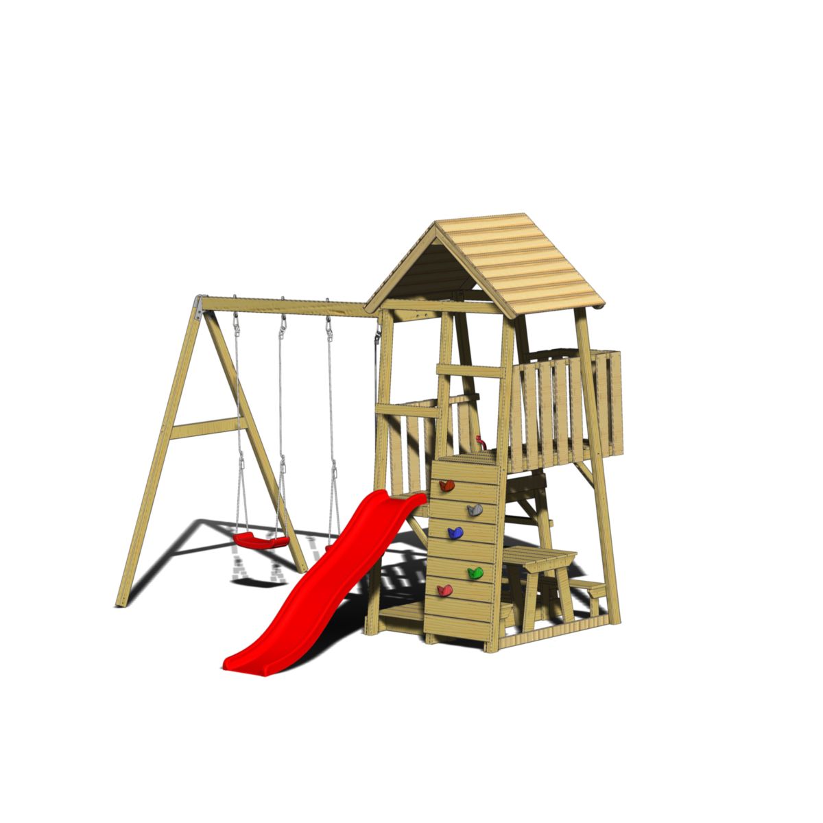 Wendi Toys Spielhaus Flamingo inkl. Rutsche, Kletterwand und Schaukel 290x340x270 cm Bild 9