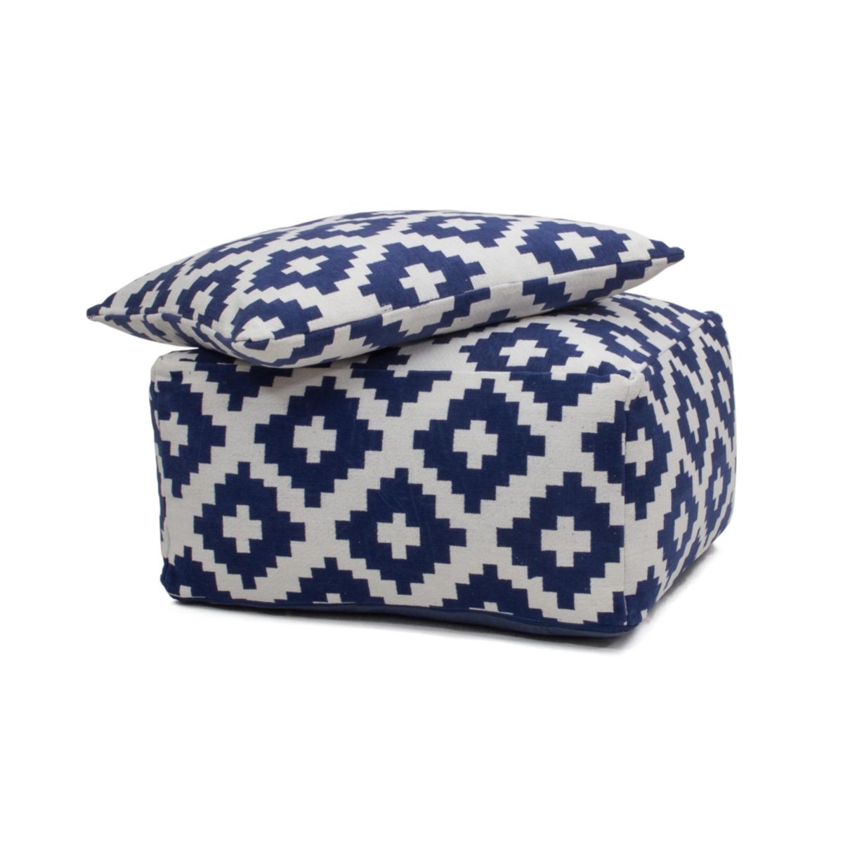 Pouf und Kissen Set Unwind 260 weiss blau 80x80cm