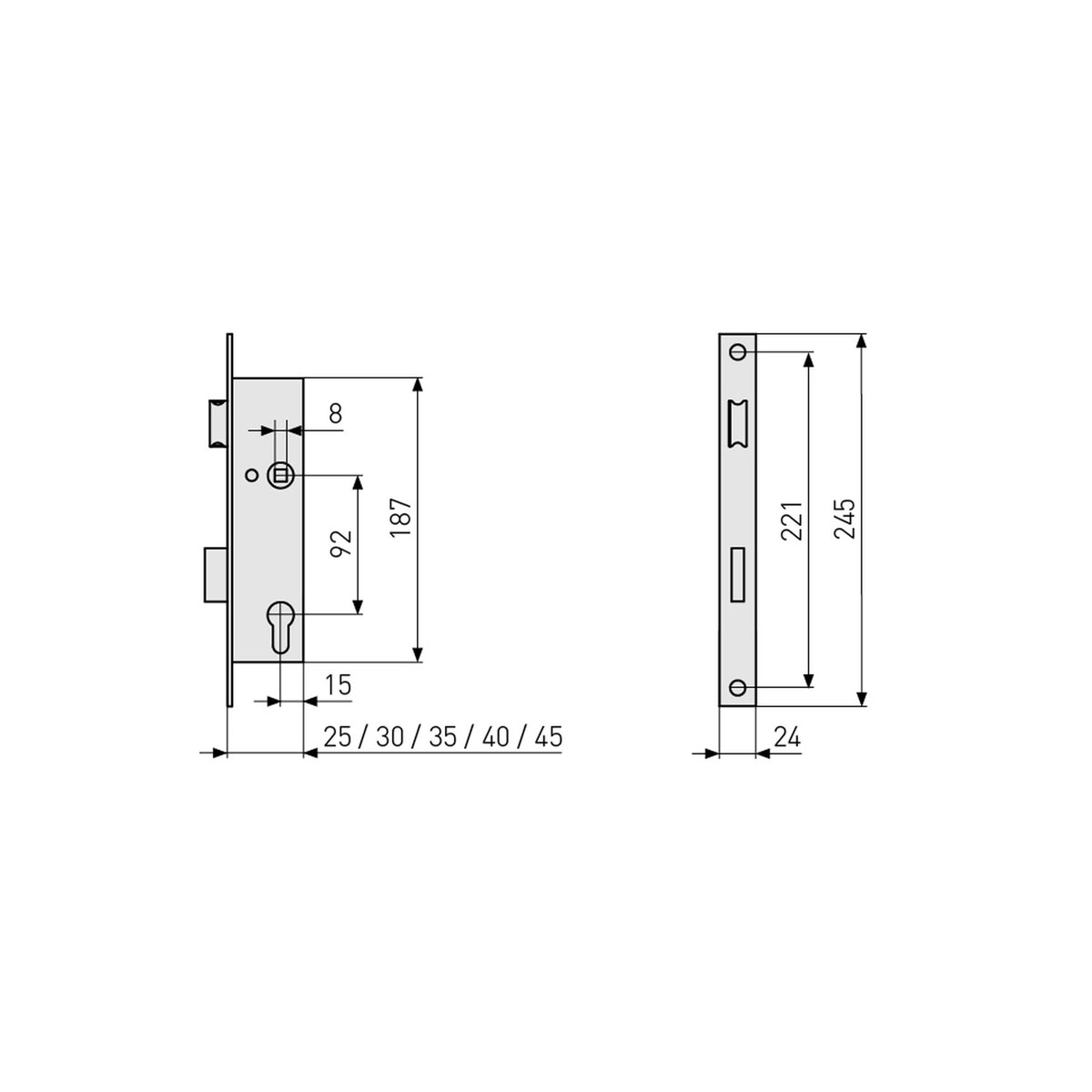 Abus Einsteckschloss für Rohrrahmentüren 24 x 245 mm käntig 409224 Bild 2