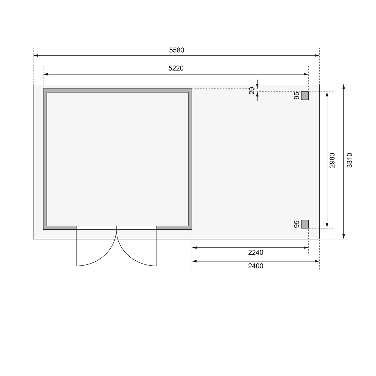 Karibu BBH Kerko 6 Set mit Anbaudach naturbelassen Bild 9