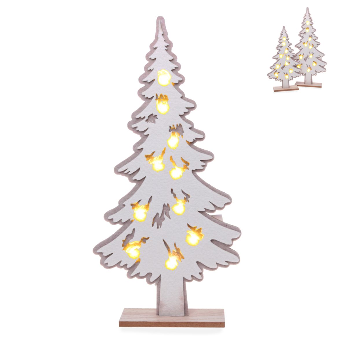 Tanne auf Stand mit LED 2er-Set 40cm Holz creme weiss