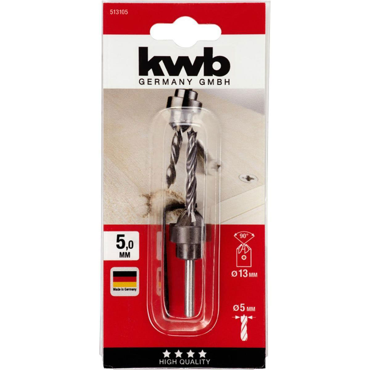 kwb  Holzspiralbohrer-Set mit Aufstecksenker und Tiefenstop 3 teilig Durchmesser 5 mm Bild 2