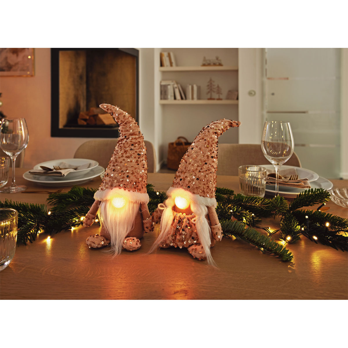 Dekowichtel sitzend mit LED-Nase champagner Bild 2