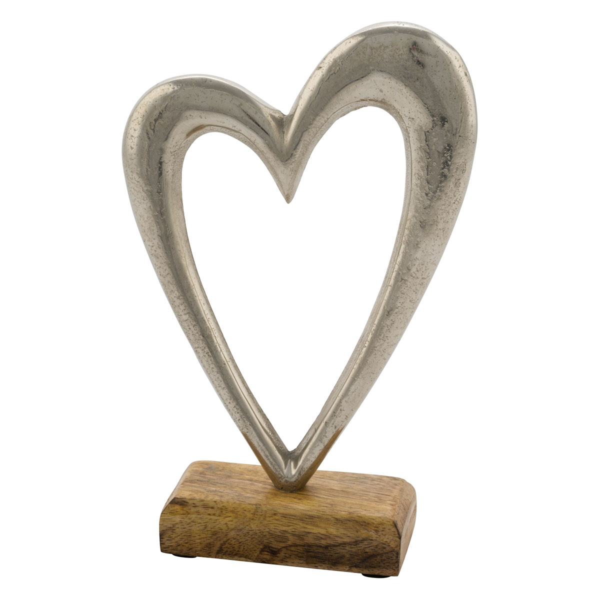Kunstgewerbe Gehlmann Aluminiumherz auf Holzsockel silber 22 x 14,5 x 5 cm