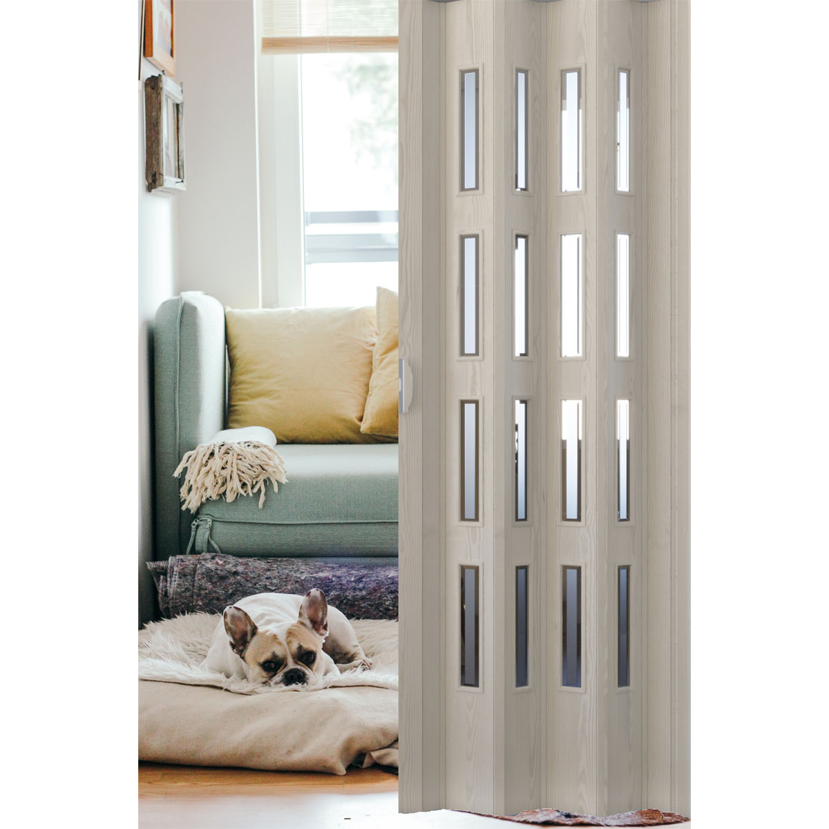 FORTE Kunststoff-Falttür Luciana B 88,5 x H 202 cm Eiche weiß 3 D 4 Fenster Bild 3