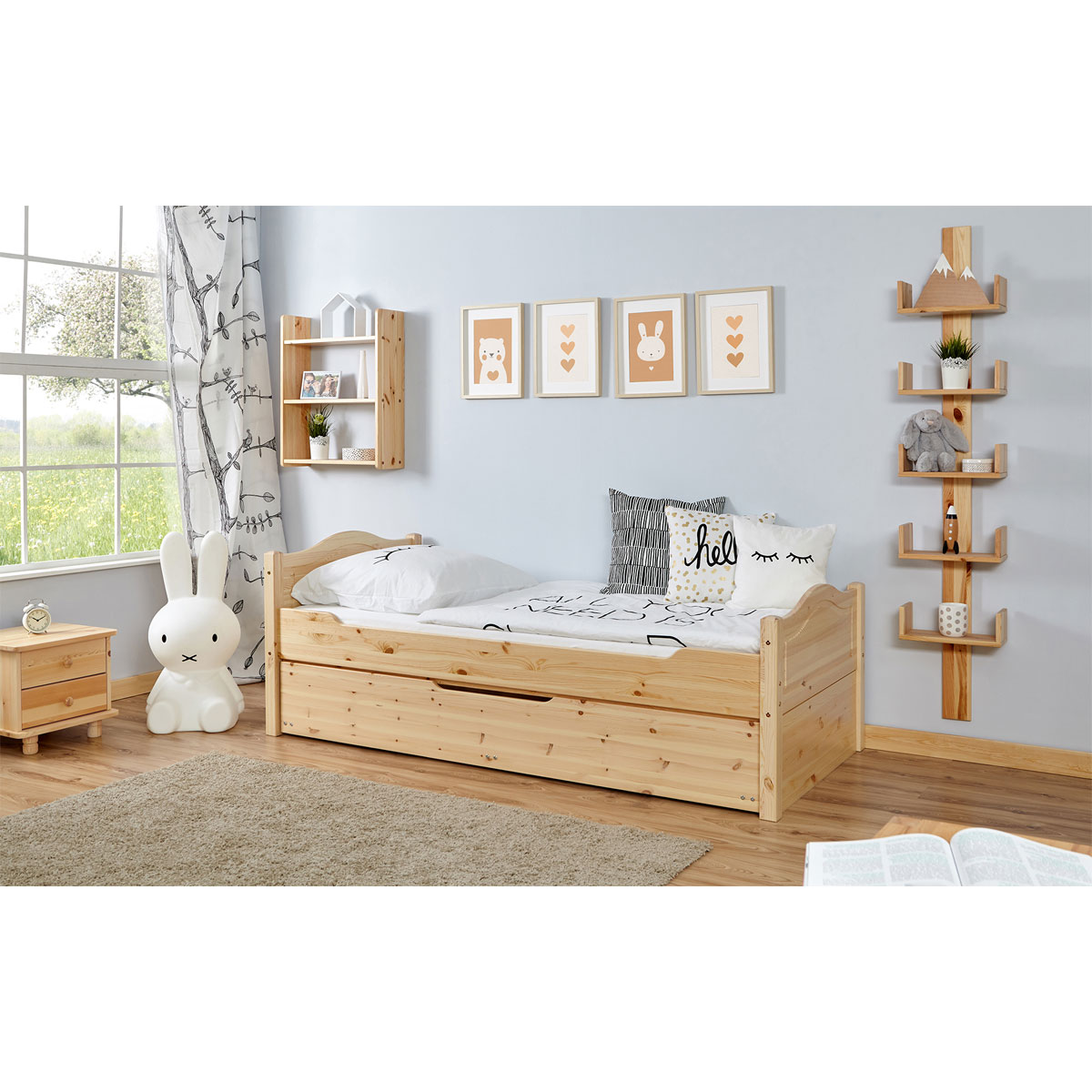 Ticaa Einzelbett Leni Kiefer mit Zusatzbett 90 x 200 cm Bild 1