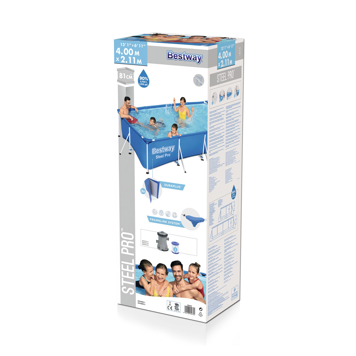Bestway Steel Pro Frame Pool-Set mit Filterpumpe 400 x 211 x 81 cm blau eckig Bild 5