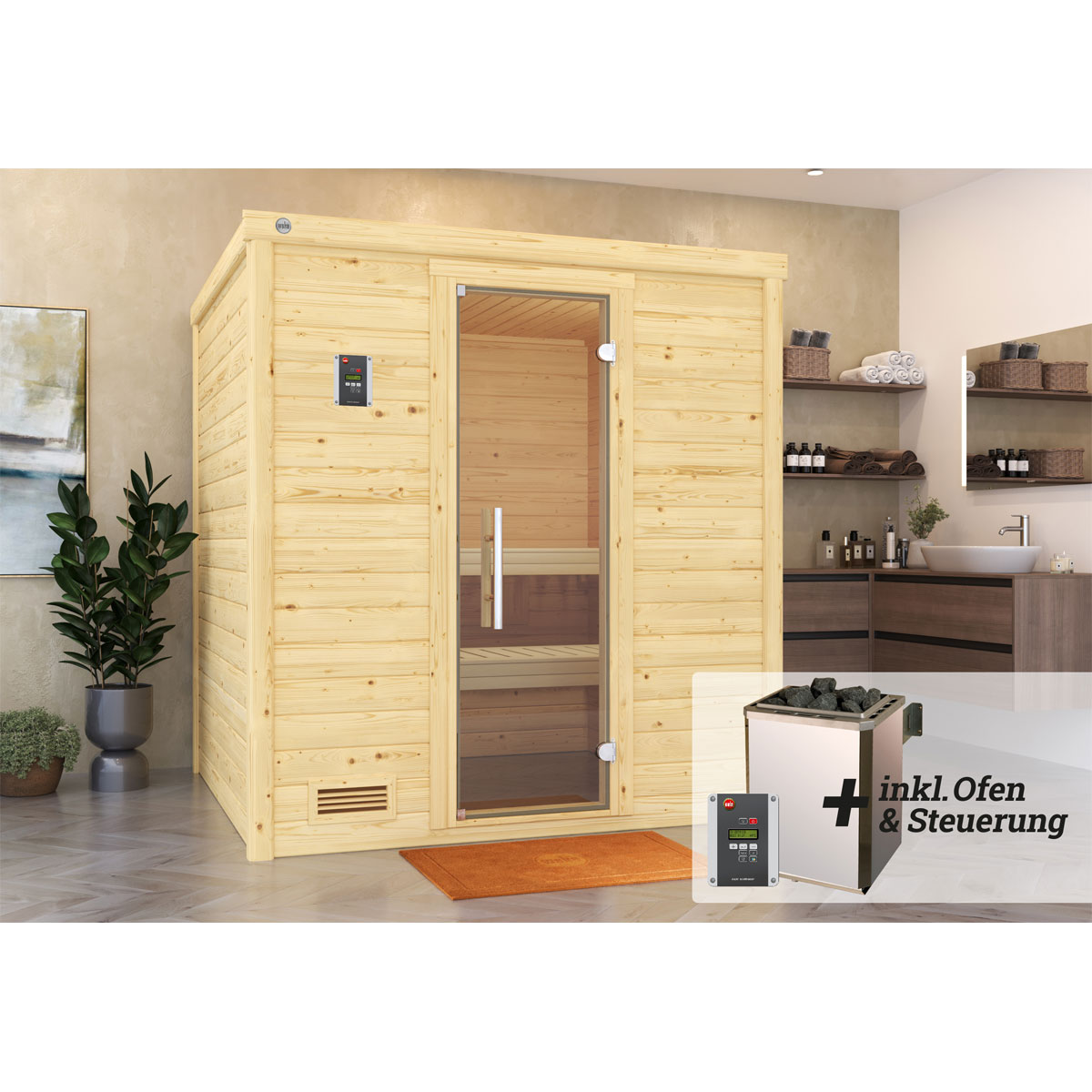 Weka  Premium Massivholz-Sauna Bergen Größe 2 Sparset 7,5 kW OS Bild 2