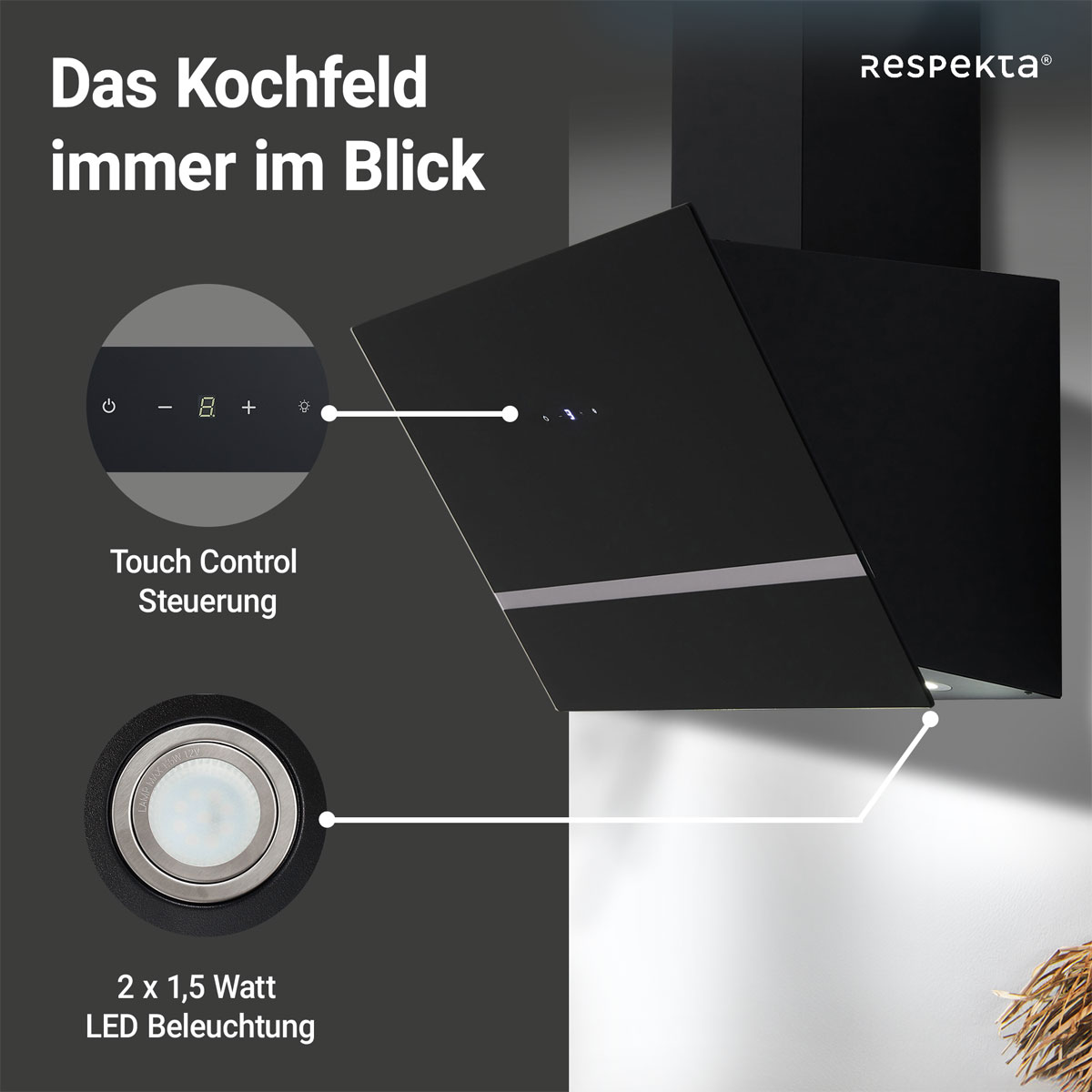 Respekta Design-Schrghaube Hera CH24060SAM 60 cm Schwarz Bild 7