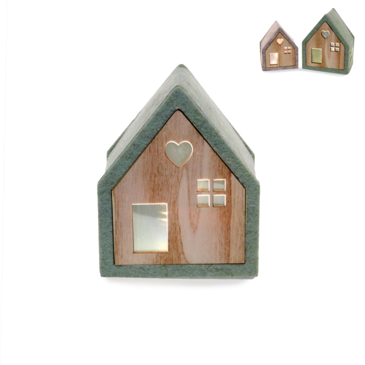 LED-Haus mit Timer 13cm Holz grün