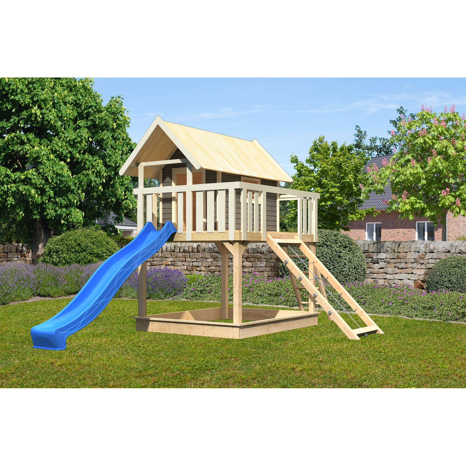 Karibu Fidel inklusive  Rampe terragrau Rutsche blau