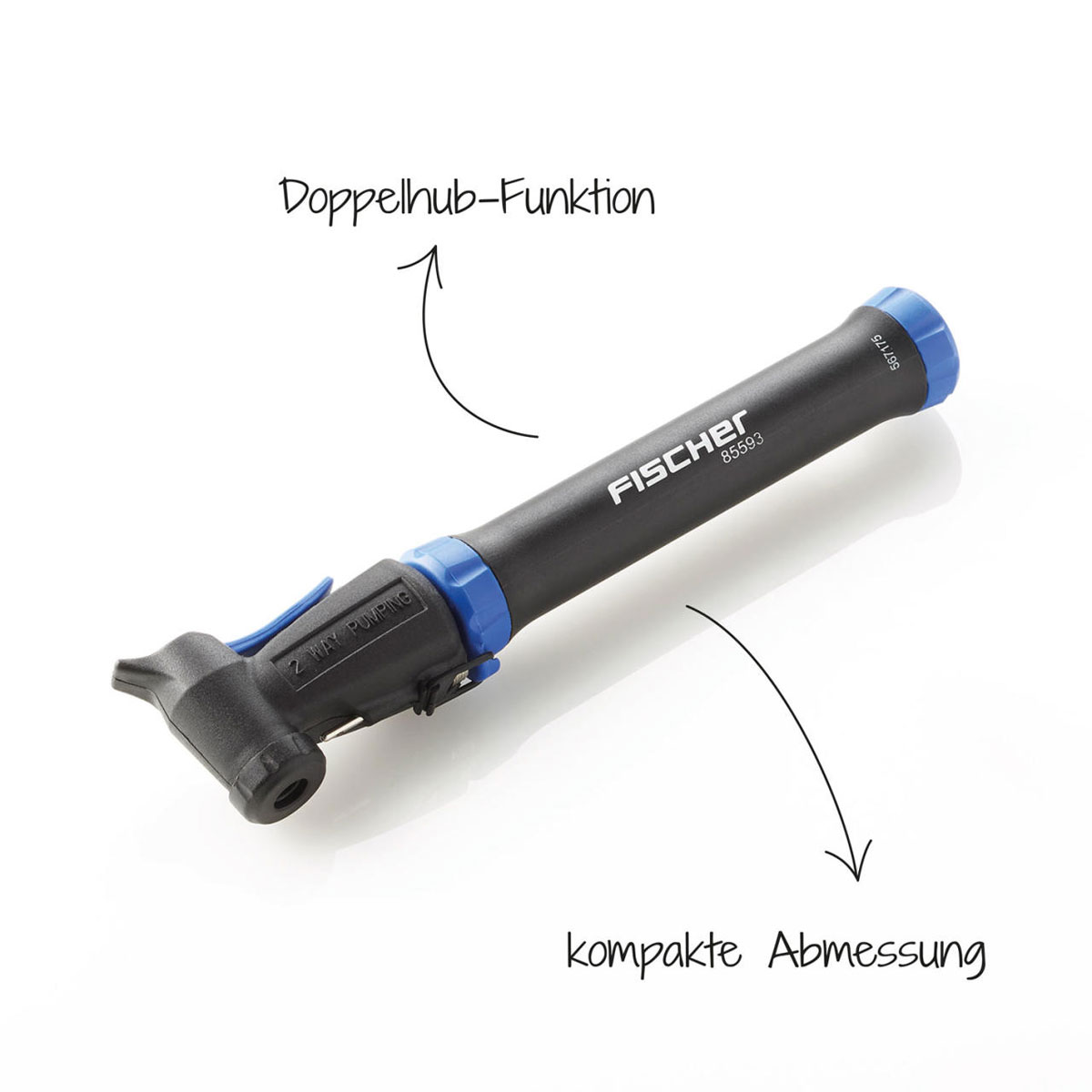 Fischer Bikes Mini-Pumpe mit Doppelhub reversibel silber Bild 2