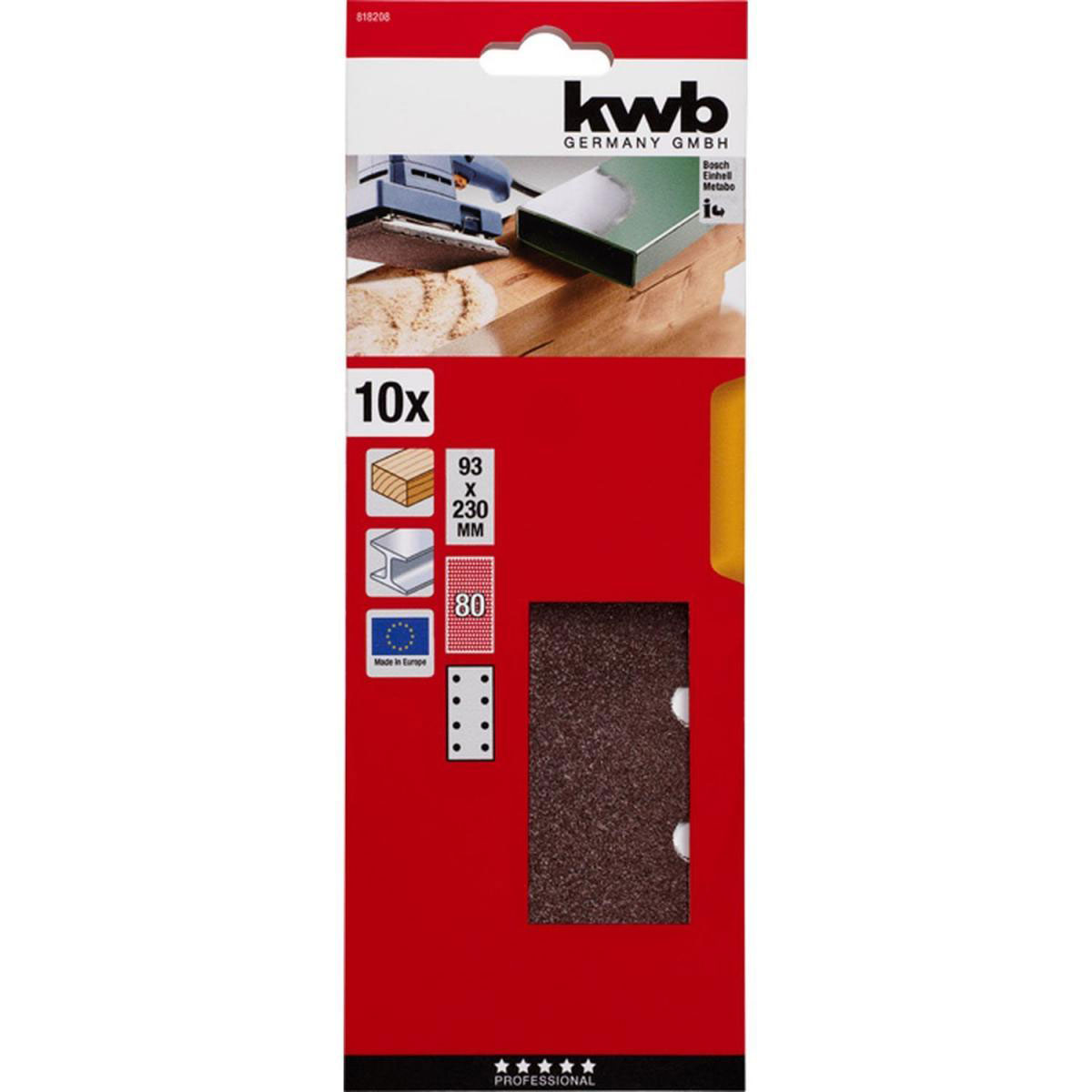 kwb  Schleifstreifen Holz und Metall 93 x 230 mm K80 Bild 2