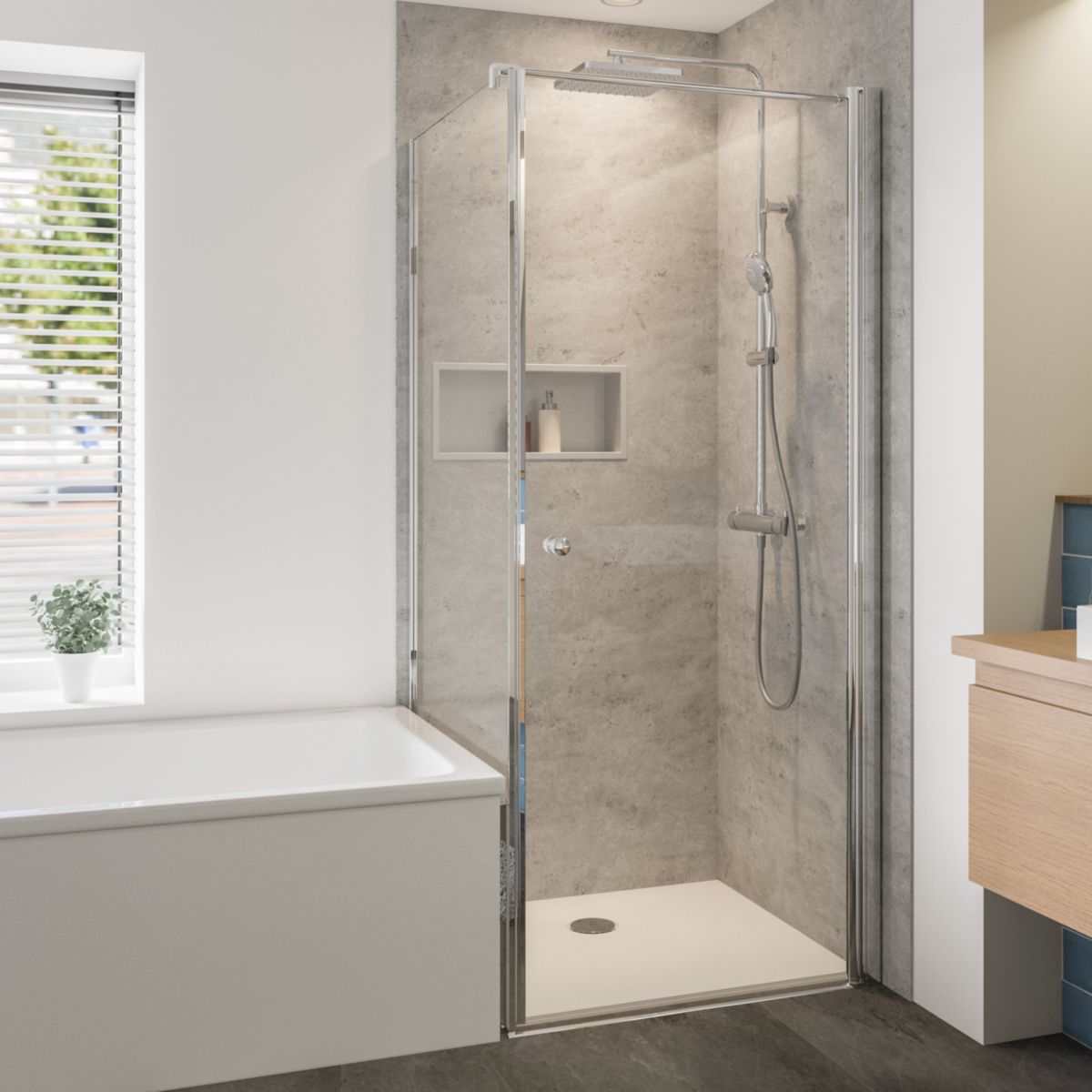 Breuer Badewannen Elana 8 für Drehtür + Drehfalttür, Anschlag links, alu chromeffekt, Klarglas, 900 mm