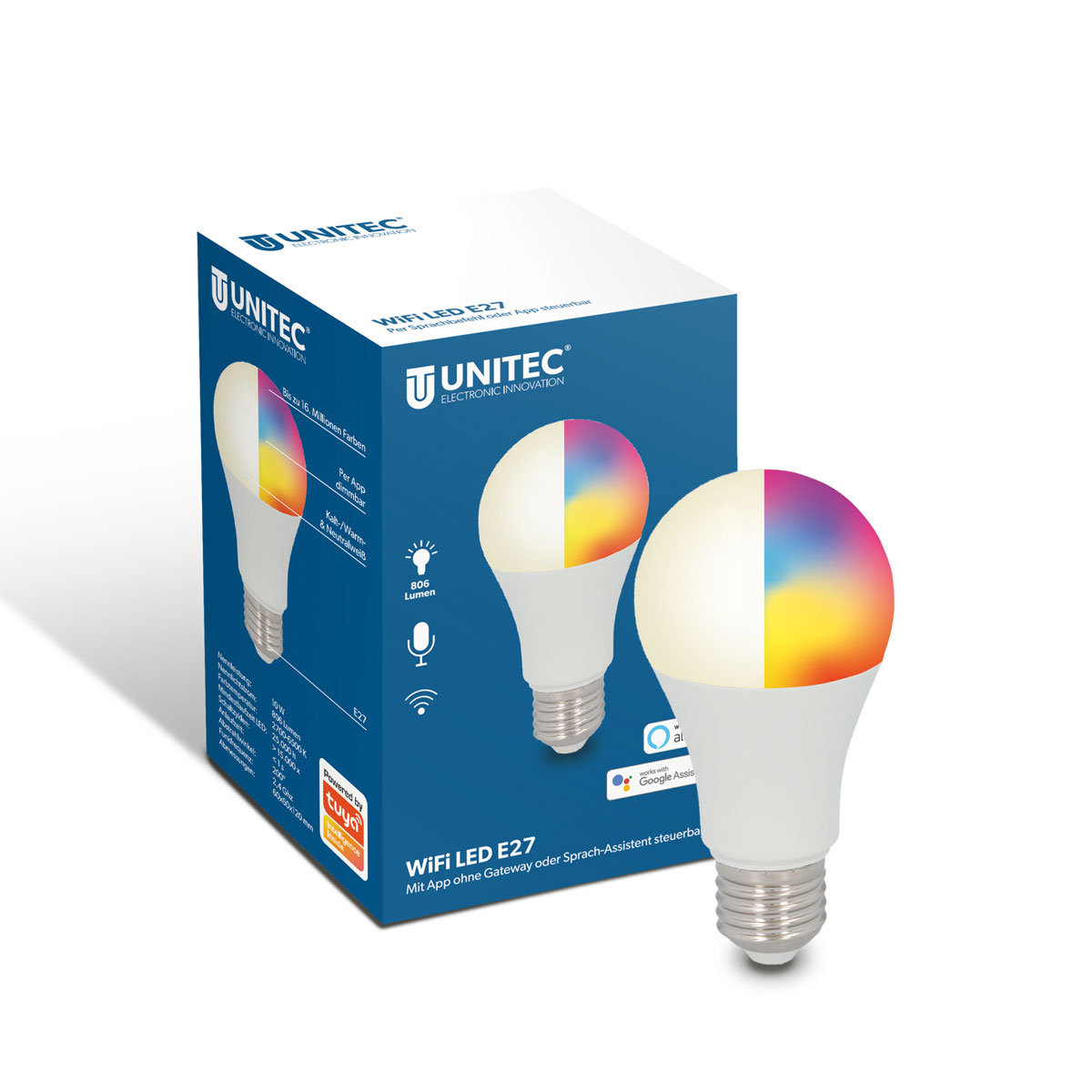 Unitec WIFI LED-Leuchtmittel Smart E27 10W RGB CCT dimmbar Bild 6