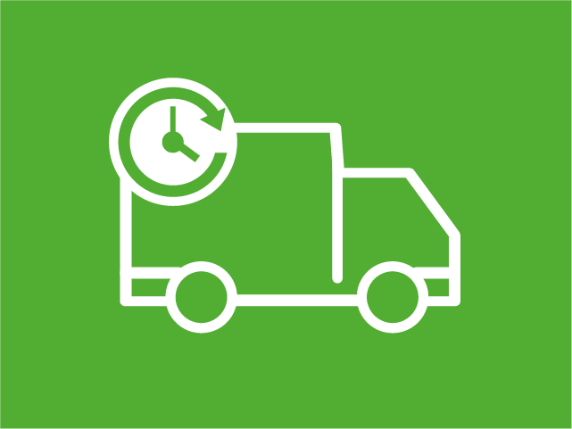 Symbol eines Miettransporters auf grünem Hintergrund.