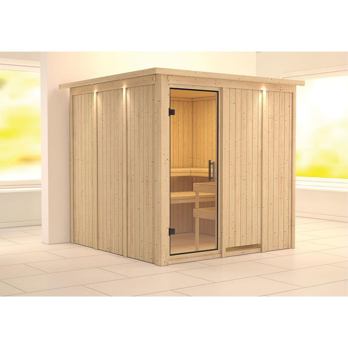 Karibu Sauna Rodin Fronteinstieg ohne Ofen mit Kranz Klarglas-Tür Bild 5