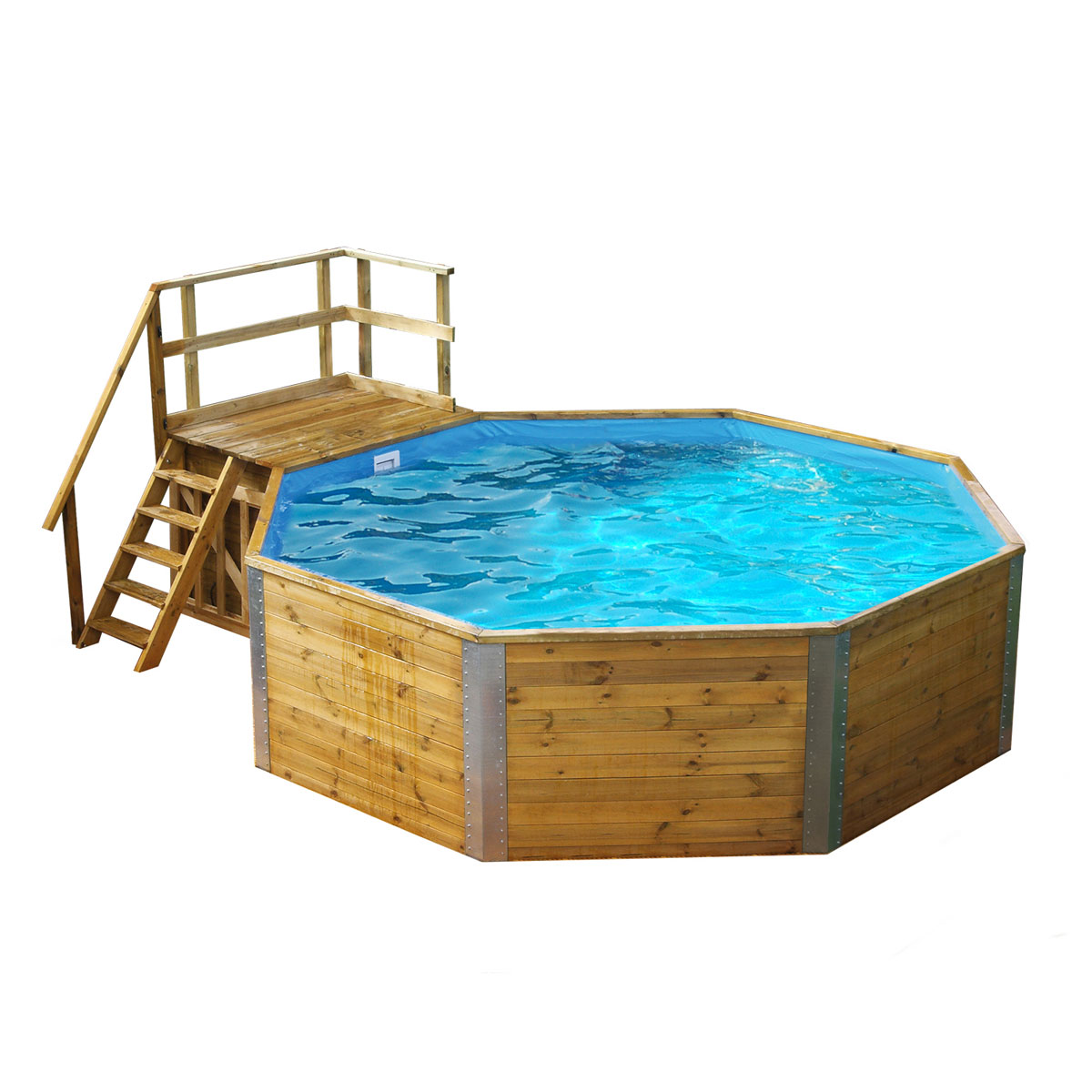 Weka Holzpool-Set 593 B inklusive Edelstahlleiter Vlies Innenfolie Sand-Filteranlage