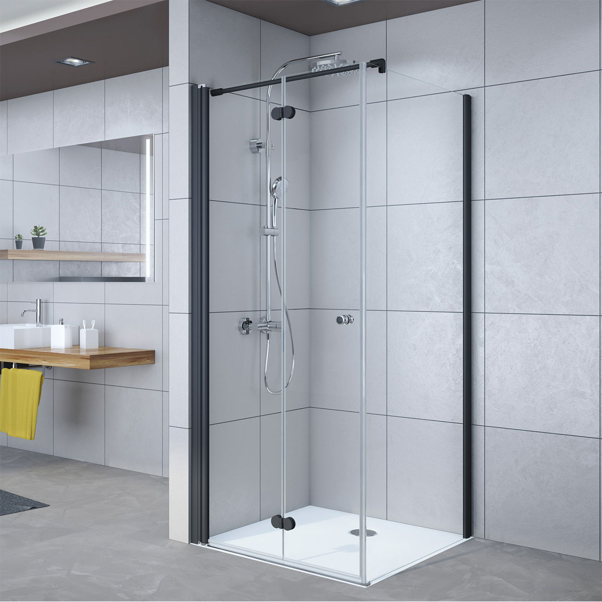 Breuer  Seitenwand Elana Komfort Drehfalttür 2-teilig Anschlag rechts schwarz matt grau getönt 800 mm