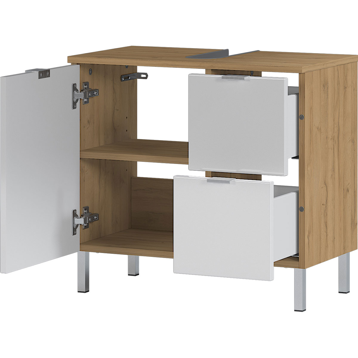 Waschbeckenunterschrank Maureen 2 Schubkästen 60 x 56 x 34 cm Grandson-Eiche-Nachbildung/weiß Bild 3