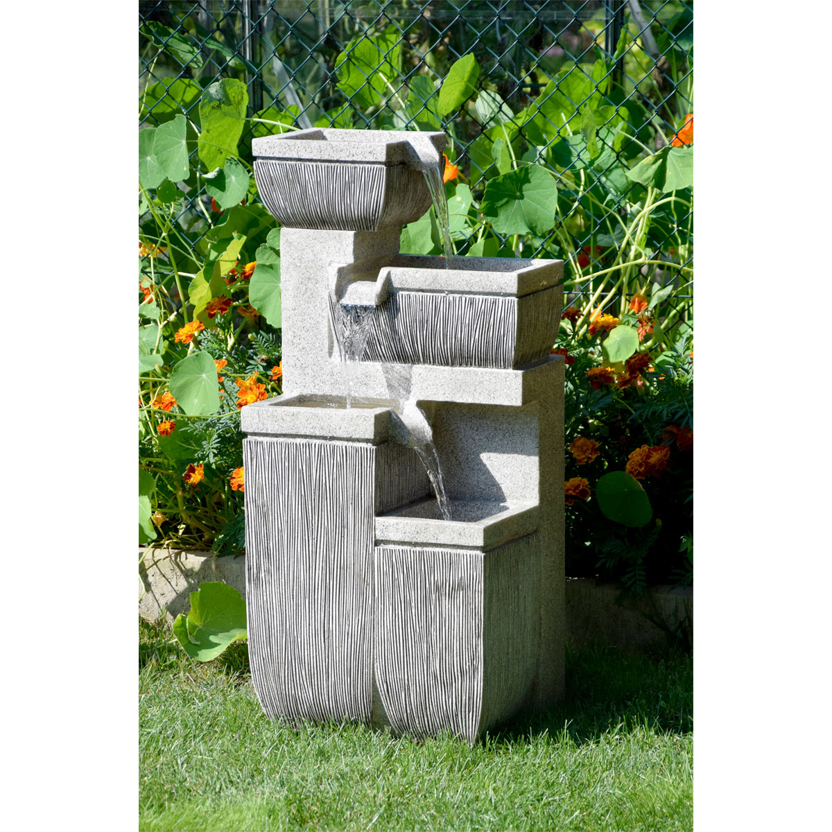 dobar XL Design-Gartenbrunnen mit LEDs 32,3 x 80,3 x 38,7 cm grau Bild 5