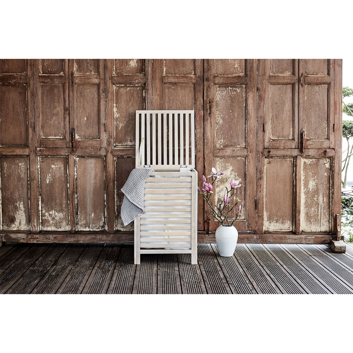 Wenko  Wäschetruhe Norway Weiß aus Walnussholz massiv Bild 7