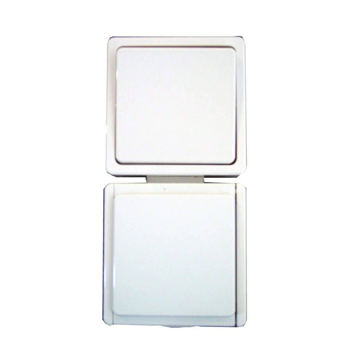 Hochkant Feuchtraum Aufputz-Kombi Aquarius Steckdose und Aus-/Wechselschalter polarweiß Bild 1