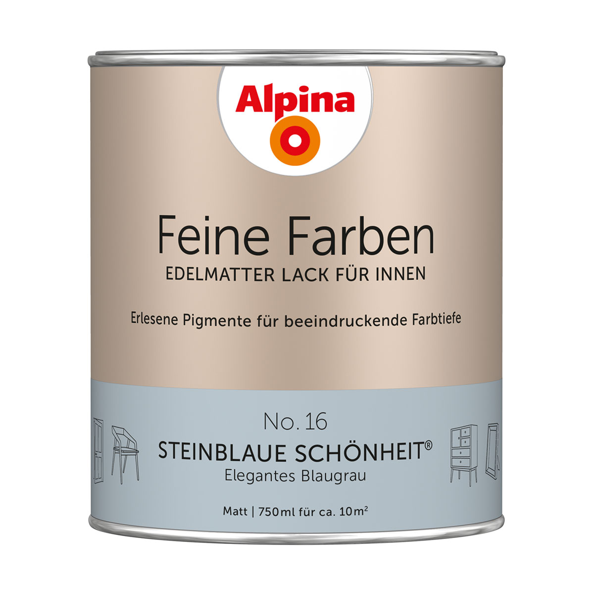 Alpina  Buntlack Feine Farben Lack No 16 Steinblaue Schönheit edelmatt 750ml