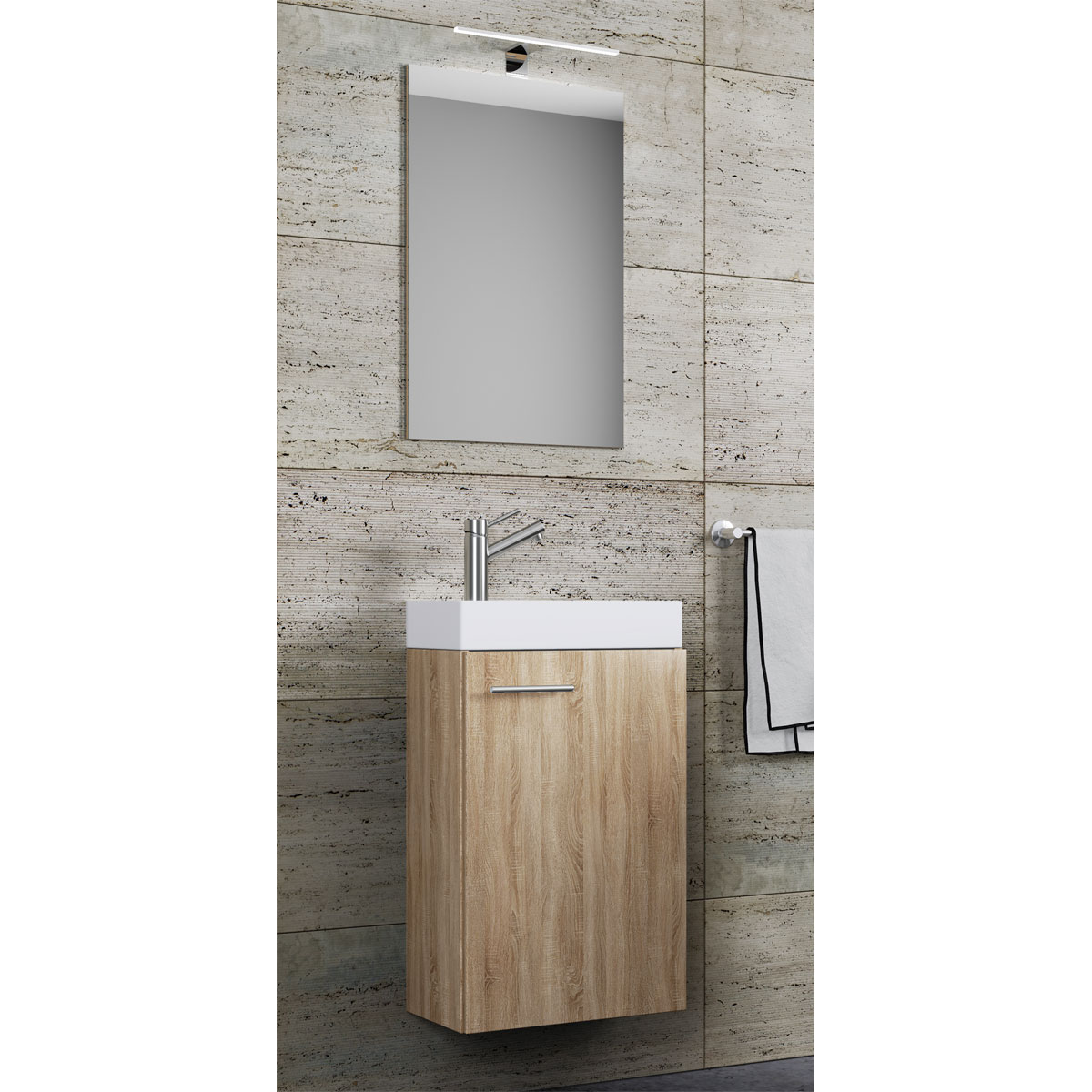 Gäste-Waschplatz Slito mit Spiegel inkl Beleuchtung Sonoma-Eiche Bild 2
