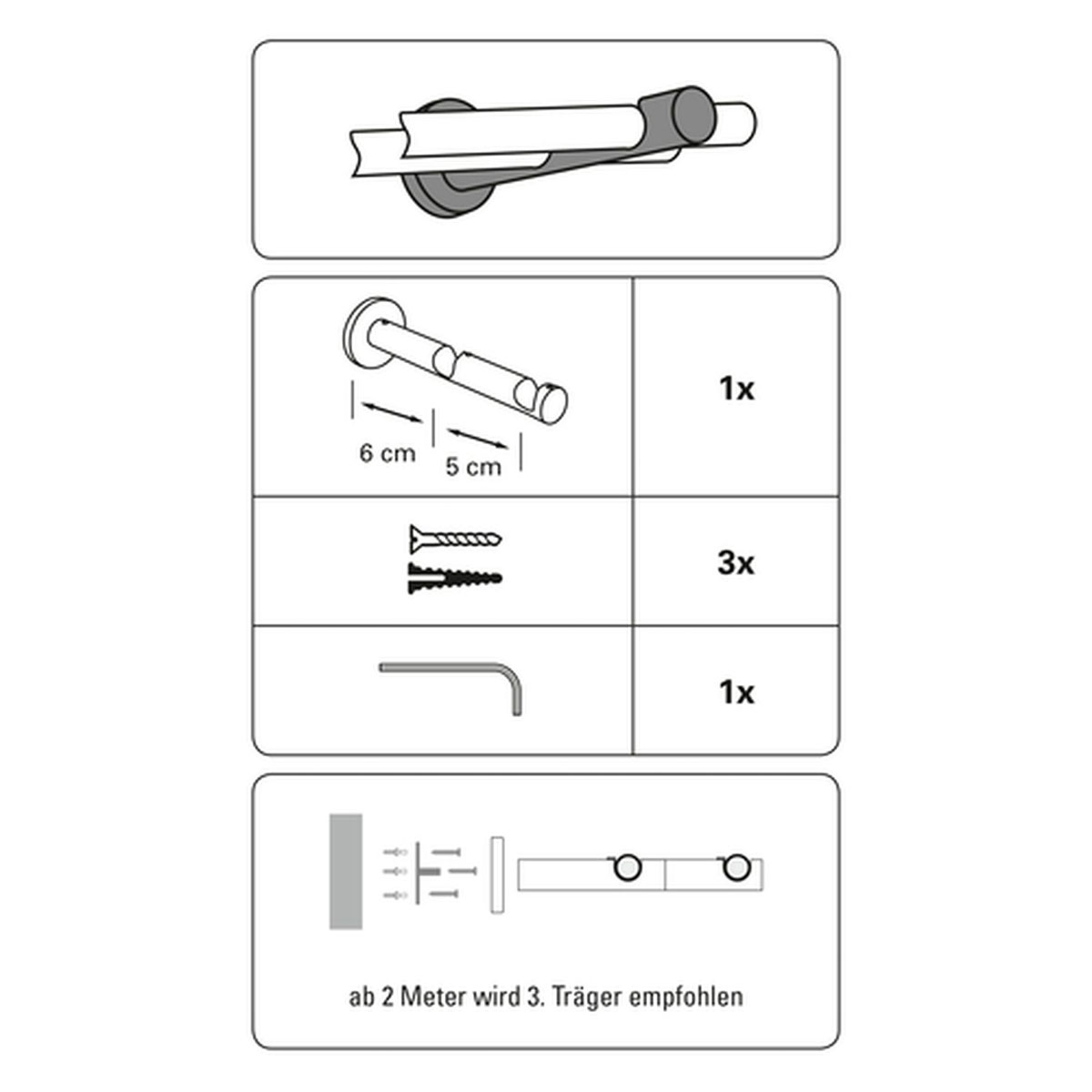 Gardinia Doppelträger offen für Durchmesser 12 mm 6/5 cm Edelstahl Bild 4
