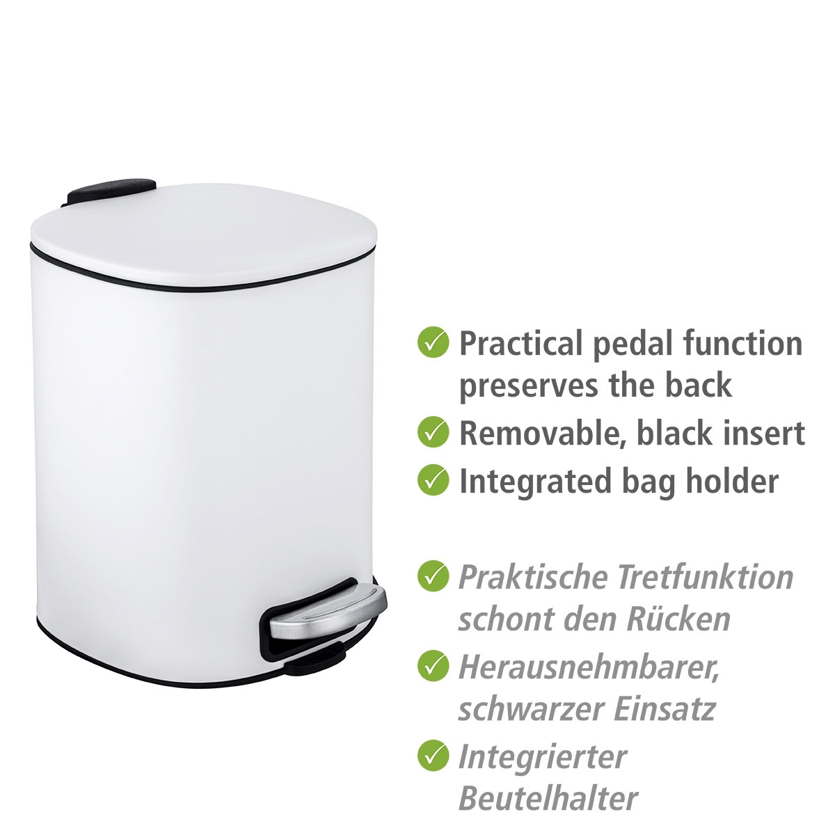 Wenko  Treteimer Alassio Weiß 5 L Easy-Close Absenkautomtik Bild 3