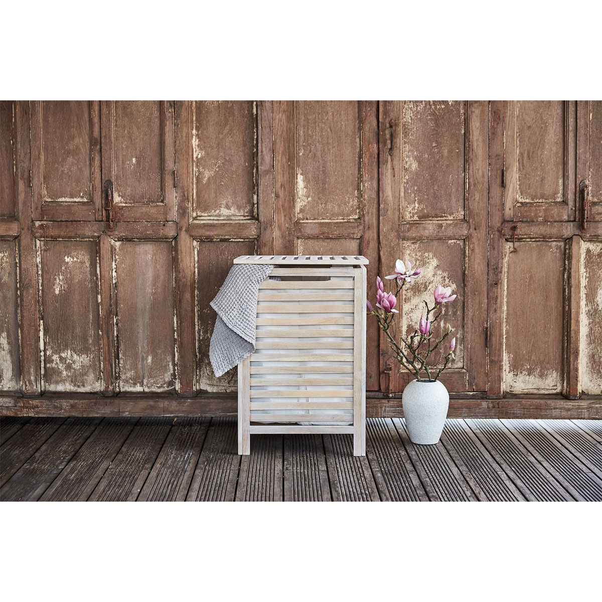 Wenko  Wäschetruhe Norway Weiß aus Walnussholz massiv Bild 6