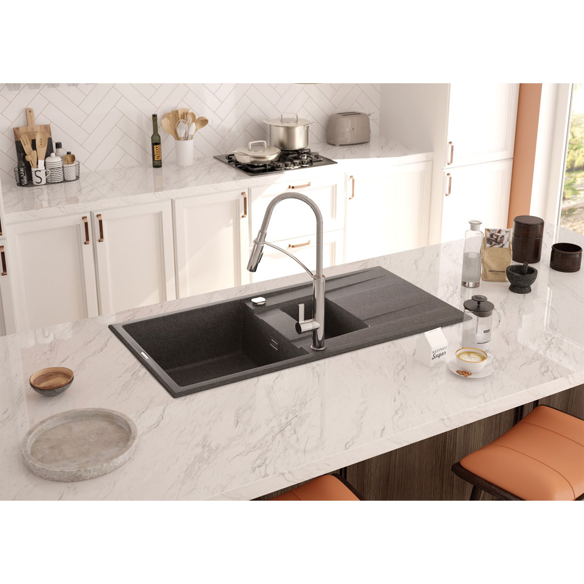 deante  1,5 Becken Granitspüle ERIDAN mit Abtropffläch anthrazit metallic Bild 2