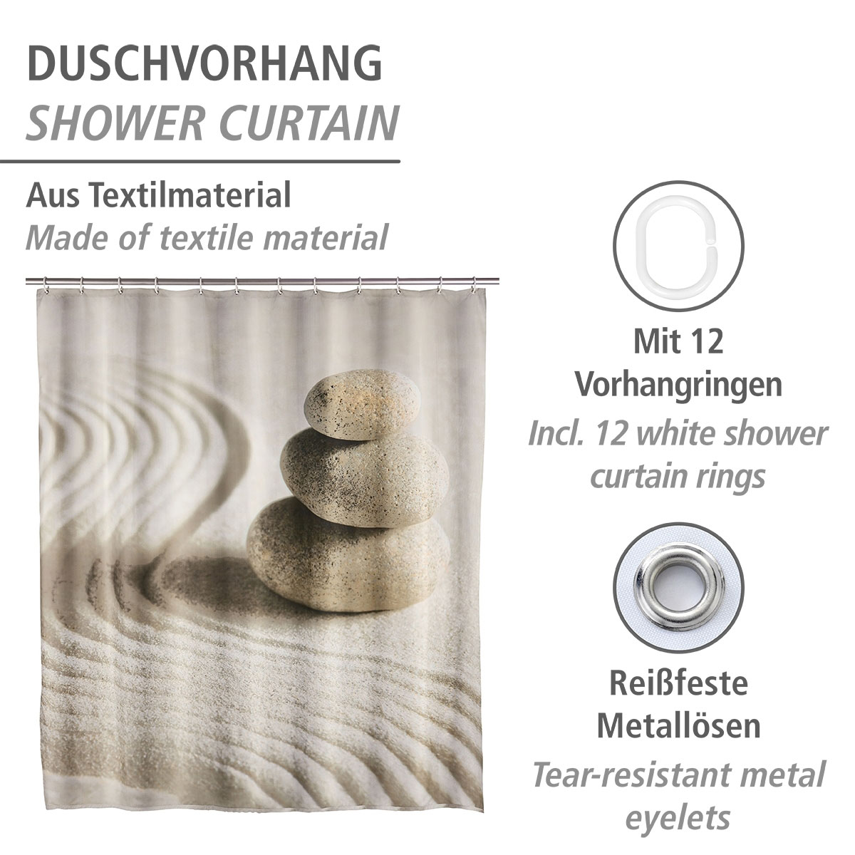 Wenko  Duschvorhang Sand und Stone Textil Polyester 180 x 200 cm waschbar Bild 2