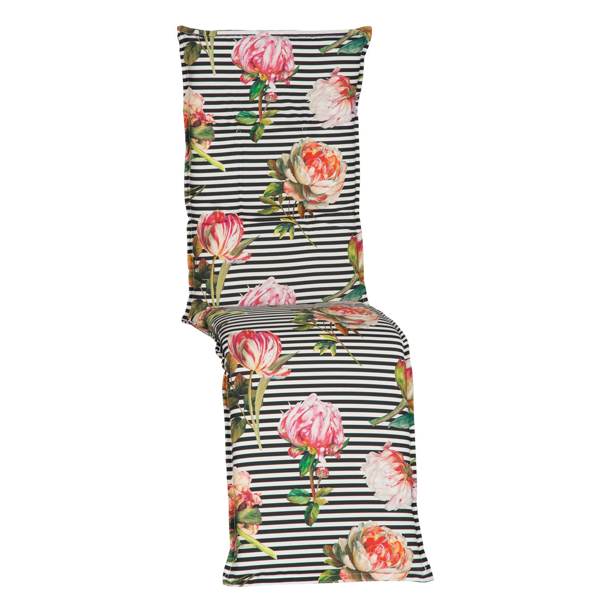 Relaxstuhl-Saumauflage Toronto BE129 rosé/pinke Pfingstrosen auf schwarz-weißen Streifen Bild 1