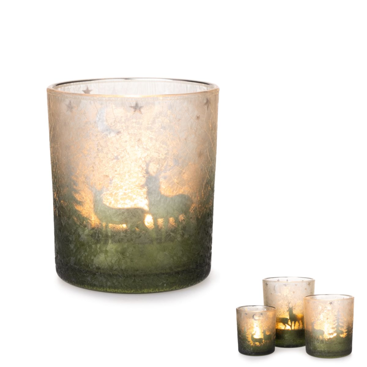 Windlicht Winter 8,8x10cm grün silber